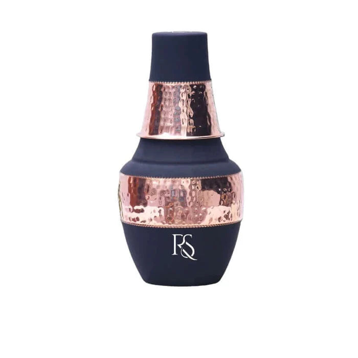RoyalStuffs Pure Copper Water Bottle with Tumbler – Hammered Design Copper Carafe Bottle (1250 ML)