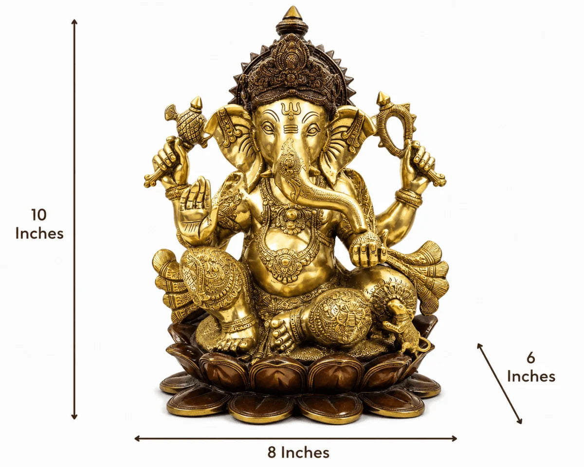 RoyalStuffs 22 Inch Large Brass Lord Ganesha Statue – Handmade Exotic Triple Chola Finish Ganpati Idol on Lotus