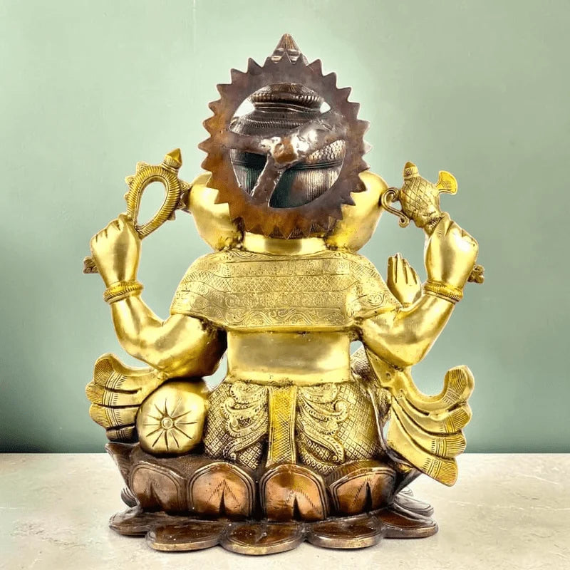 RoyalStuffs 22 Inch Large Brass Lord Ganesha Statue – Handmade Exotic Triple Chola Finish Ganpati Idol on Lotus
