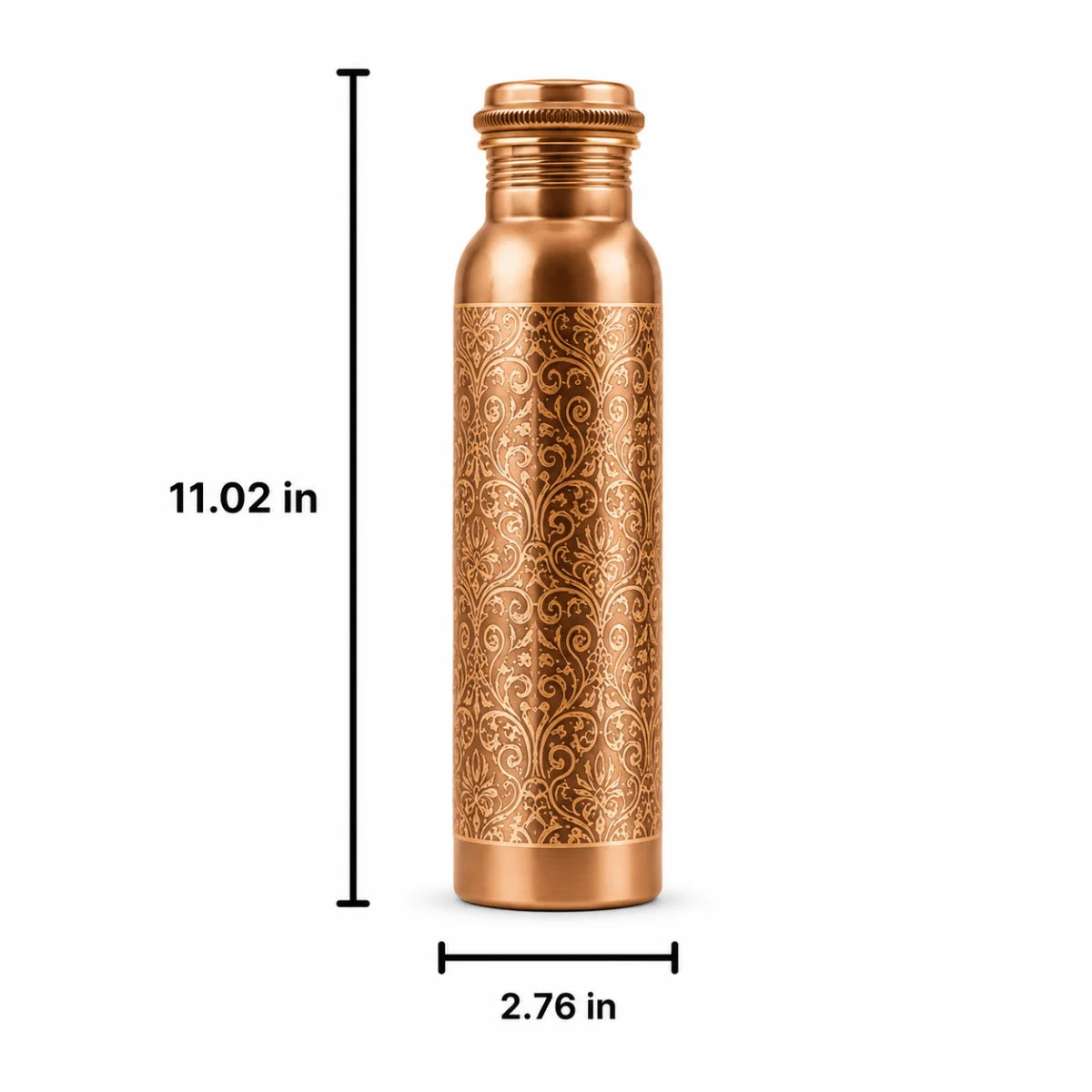 RoyalStuffs Laser Etching Antique Pure Copper Water Bottle – 1 Litre Engraved Copper Bottle
