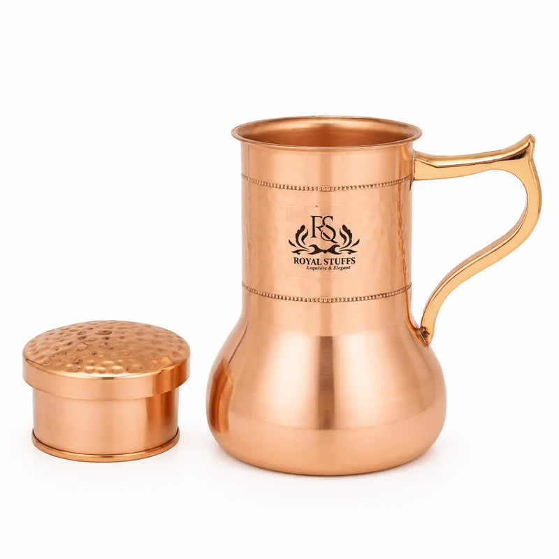 Pure Copper Water Jug with Glass Set 1000 ML – Lily Pot Design