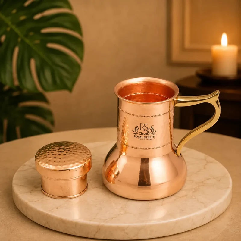 Pure Copper Water Jug with Glass Set 1000 ML – Lily Pot Design