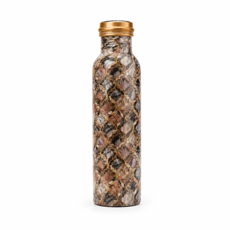RoyalStuffs Pure Copper Vessel Meena Printed Water Bottle – Leak-Proof Ayurvedic Designer Drinkware (1000 ML)
