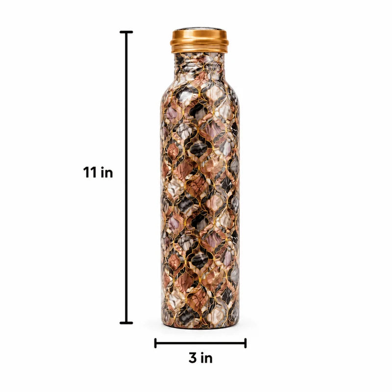 RoyalStuffs Pure Copper Vessel Meena Printed Water Bottle – Leak-Proof Ayurvedic Designer Drinkware (1000 ML)
