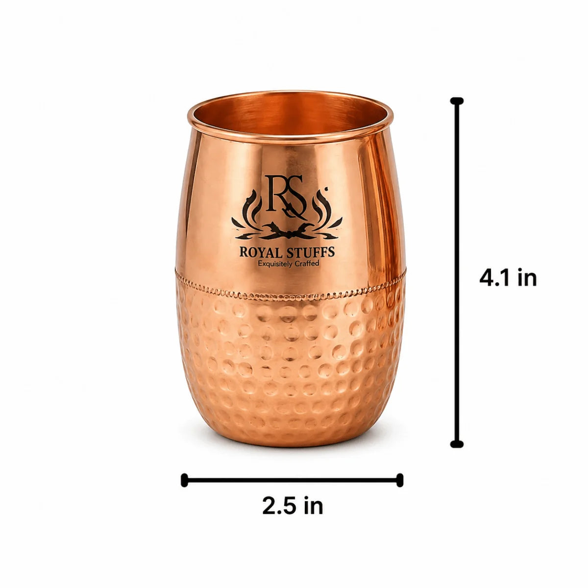 Dholak Shaped Pure Copper Water Glass Set – Handmade Drinkware Set of 4 (200 ML)