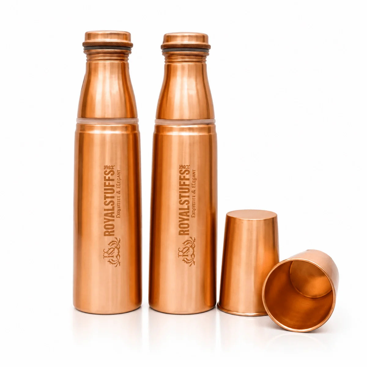 Pack of 2 Pure Copper Water Bottles – 1 Liter Extra Large Copper Drinkware Gift Set