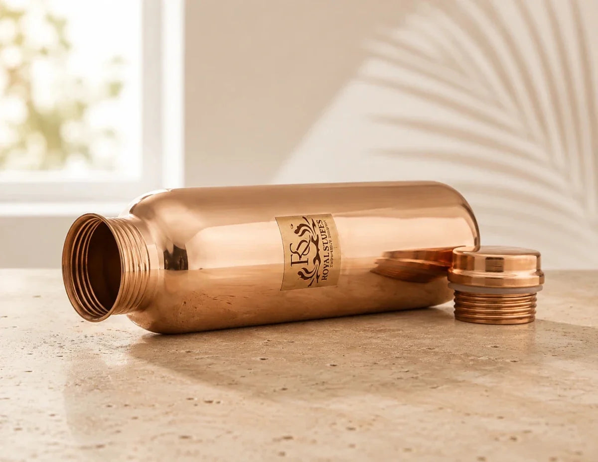 Royal Plain Shine Copper Water Bottle – 900 ml | Pure Copper, Minimal Design
