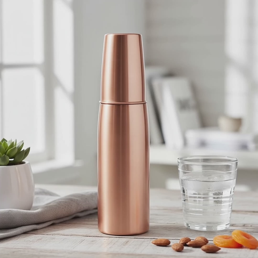 Premium Pure Copper Water Bottle (1L) with Glass Cap – Luxury Ayurvedic Drinkware