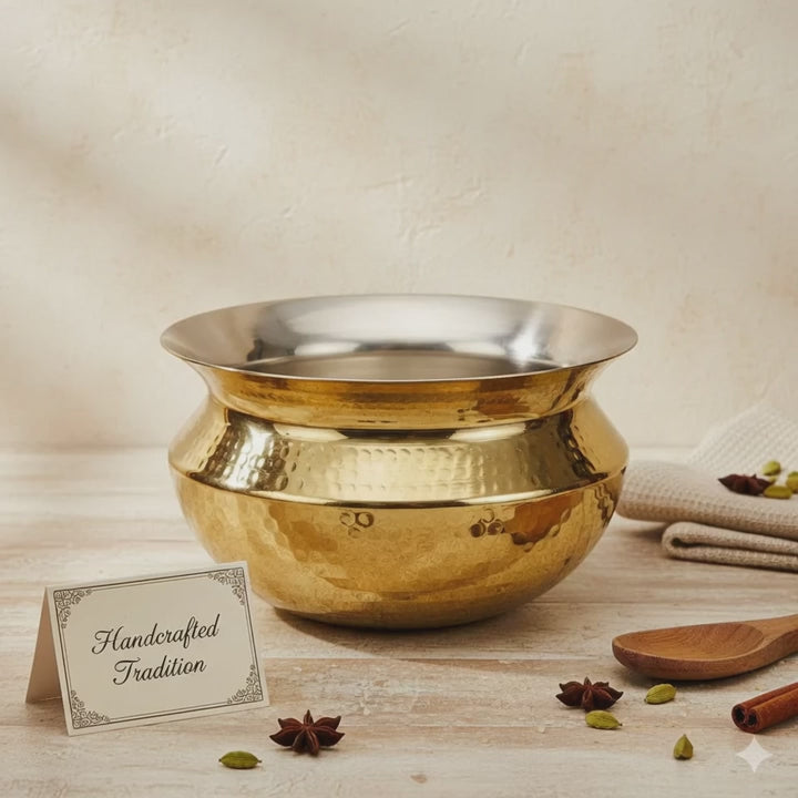 Handcrafted Brass Sipri Handi with Tin Lining – Traditional Heavy Bottom Cooking Vessel