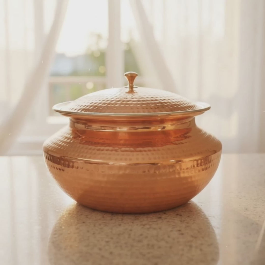 Hammered Copper Handi with Tin Lining – Traditional Degchi Cooking Pot with Lid (9000 ML)