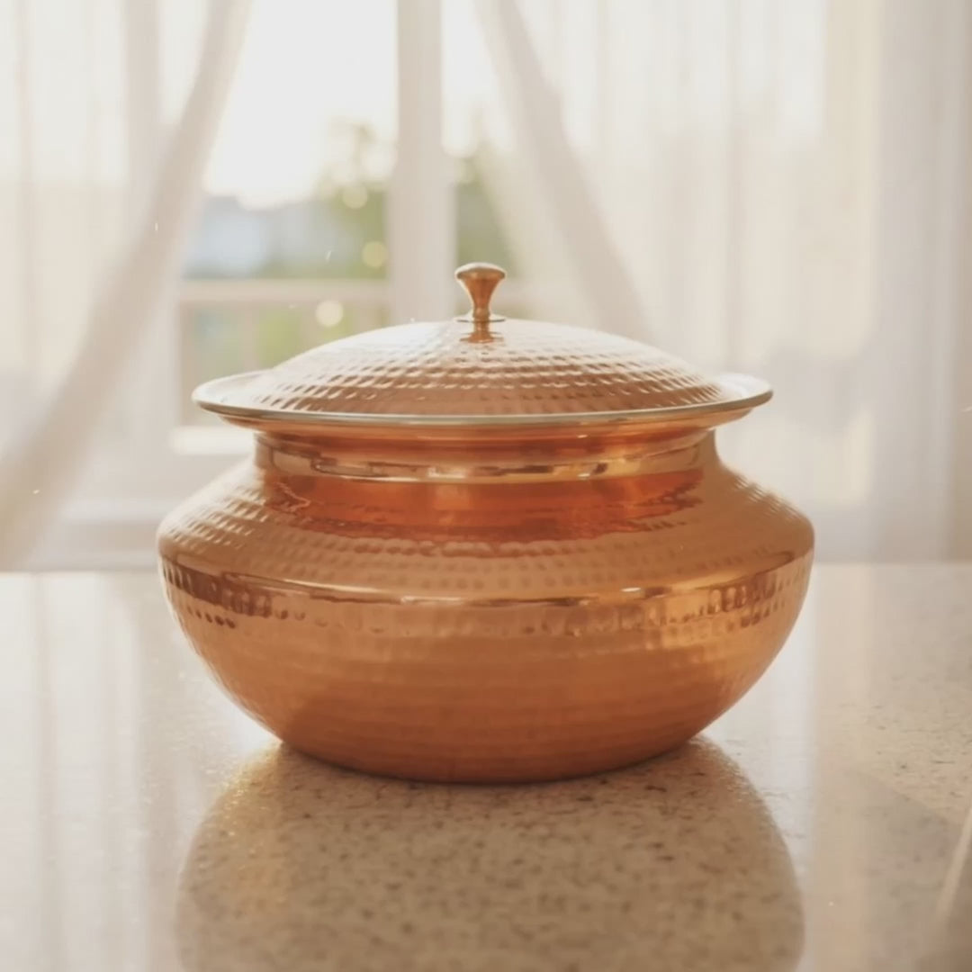 Hammered Copper Handi with Tin Lining – Traditional Degchi Cooking Pot with Lid (9000 ML)
