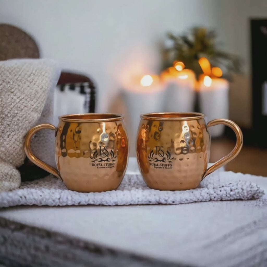 Set of 2 Handcrafted Copper Moscow Mule Mugs Hammered Pure Copper Unlined Mug Cups – 16 Oz