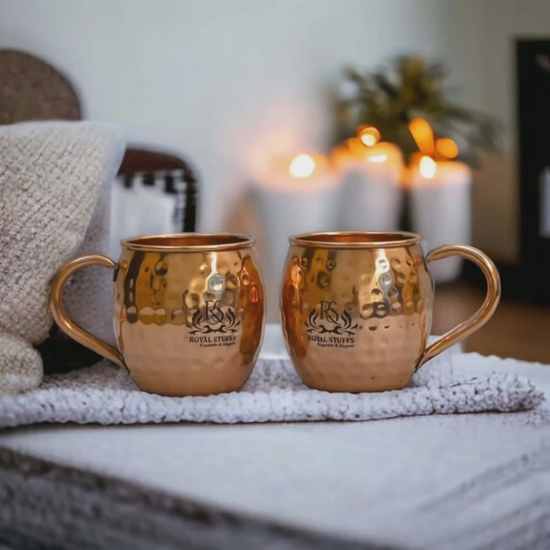 Set of 2 Handcrafted Copper Moscow Mule Mugs Hammered Pure Copper Unlined Mug Cups – 16 Oz
