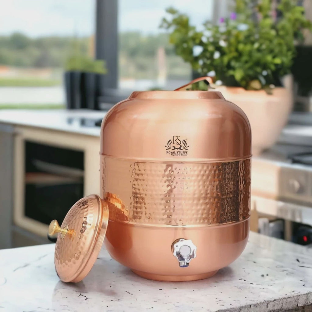 Hammered Copper Water Dispenser Matka with Tap – 4 Litre Storage & Serving Pot