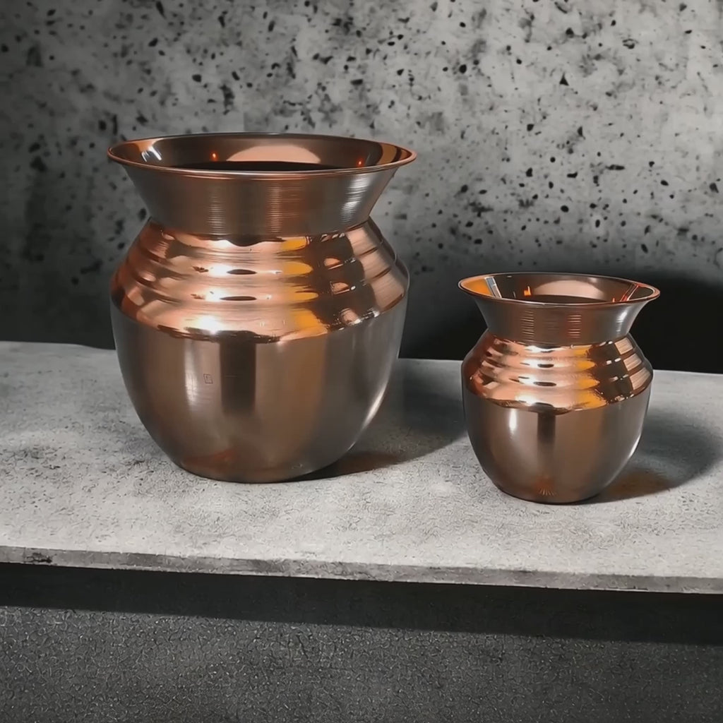 Set of 2 Pure Copper Lota Kalash – Handcrafted Copper Kalash Set for Drinking Water & Pooja