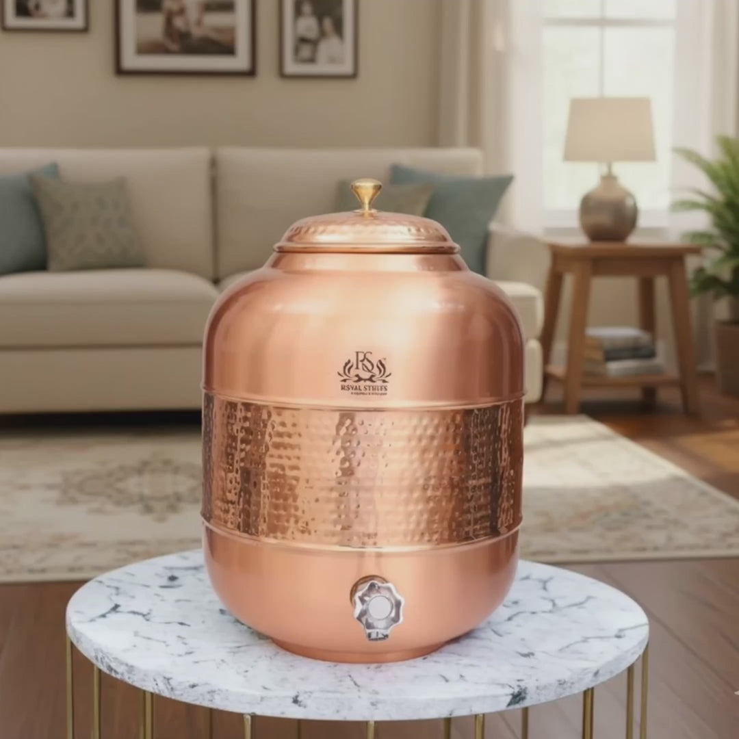 Hammered Copper Water Dispenser with Tap – 8 Litre Storage & Serving Tank