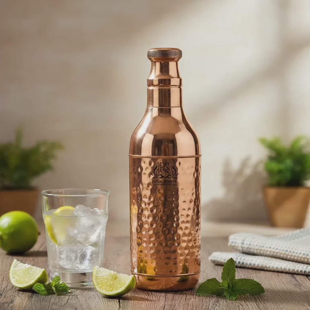 ROYAL HANDCRAFTED COPPER WATER BOTTLE – CHAMPAGNE SHAPE (1200 ML)
