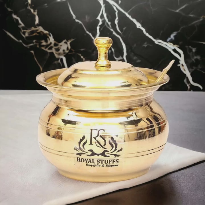 Pure Brass Ghee Pot with Lid and Spoon – Traditional Oil Container (250 ML)