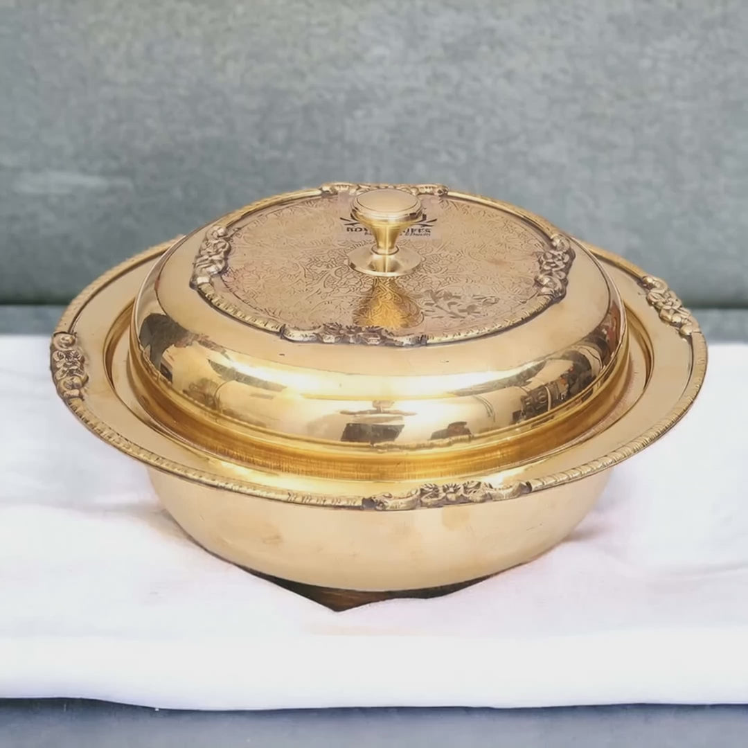 500 ML Pure Brass Serving Donga with Lid – Handcrafted Premium Tableware Bowl