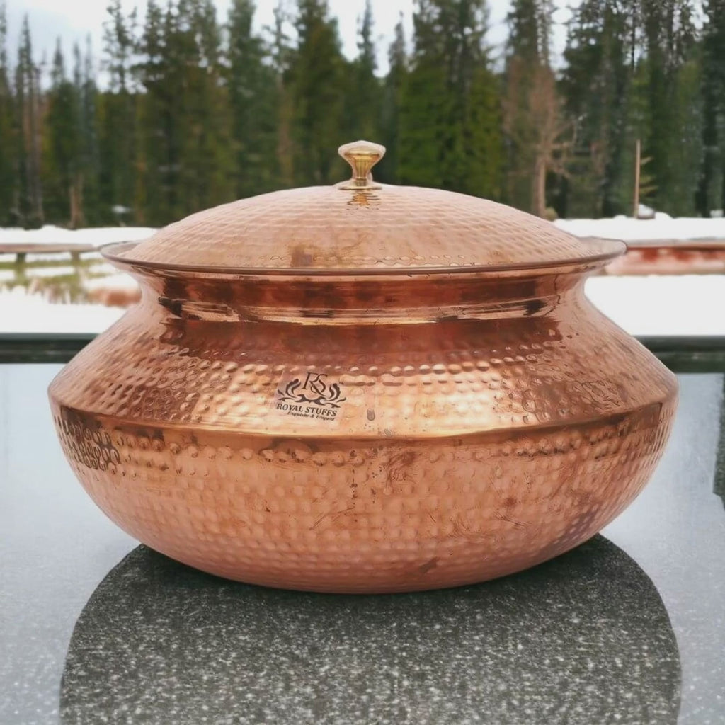 Hammered Copper Handi with Tin Lining – Traditional Cooking Pot with Lid (15 Inch)