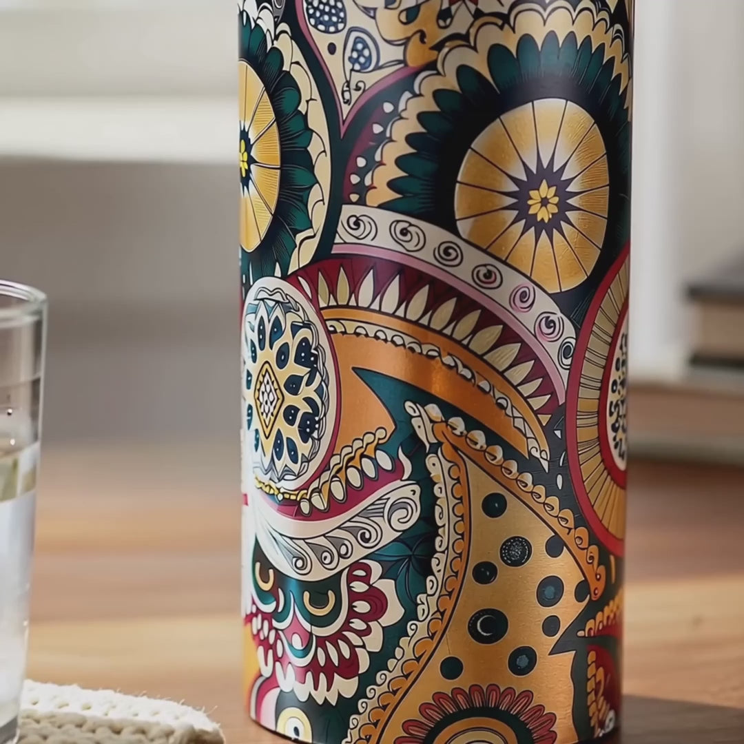 Colorful Paisley Pure Copper Water Bottle – Jointless Leak-Proof Ayurveda Bottle for Sports & Yoga (1000 ML)