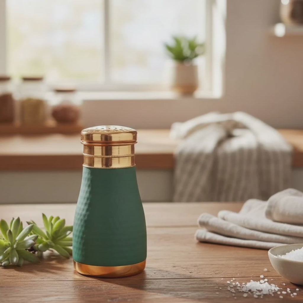 RoyalStuffs Hammered Velvet Touch Copper Bedside Carafe with Inbuilt Glass – 1 Litre