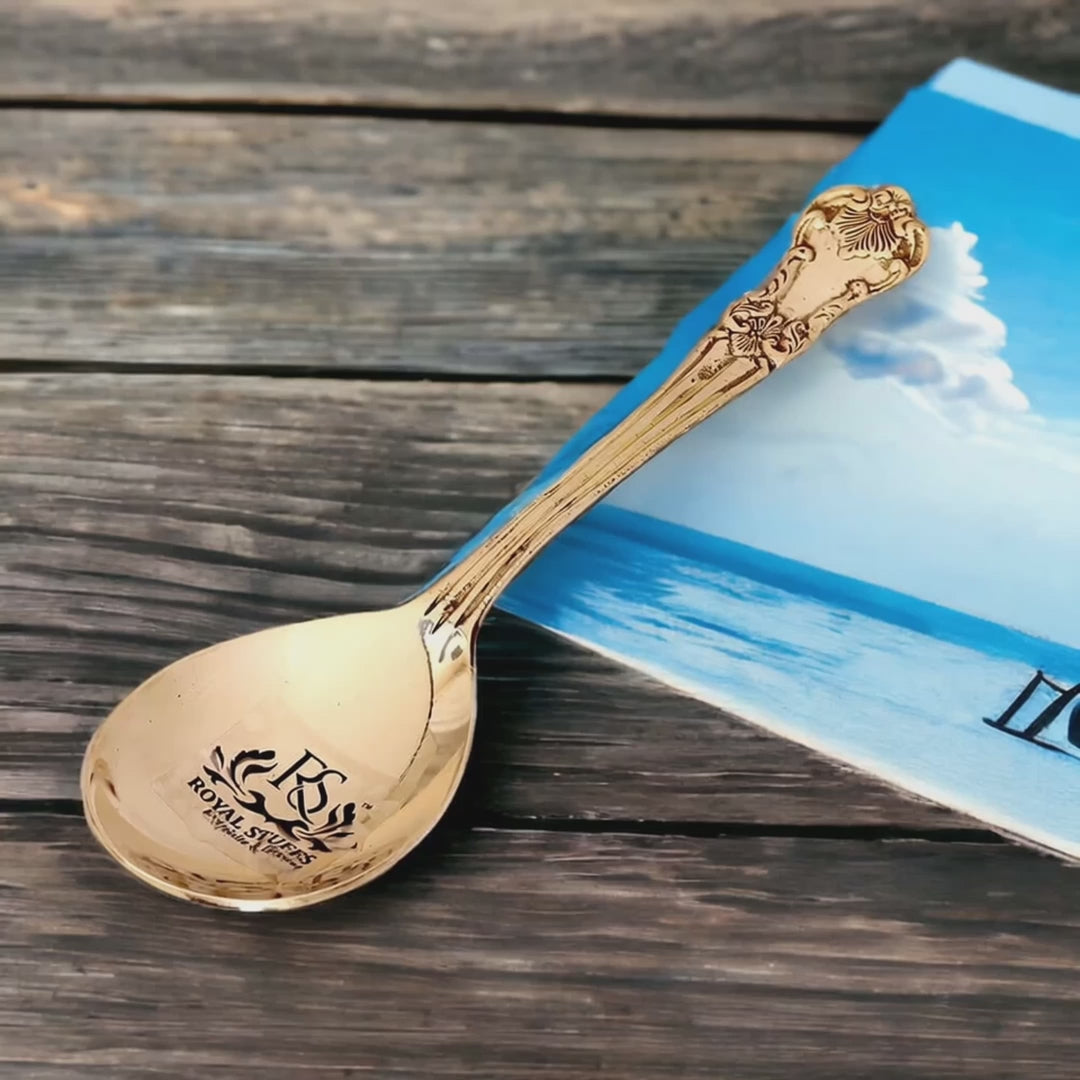 Decorative Pure Brass Serving Spoon – Handcrafted Premium Tableware Cutlery