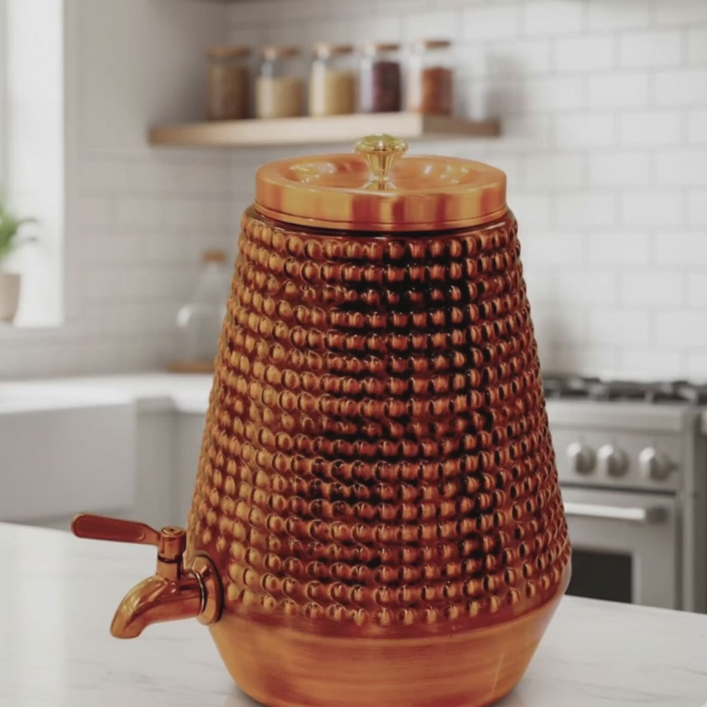 RoyalStuffs 5 L Hammered Antique Copper Water Dispenser – Handcrafted Copper Beverage Dispenser with Tap