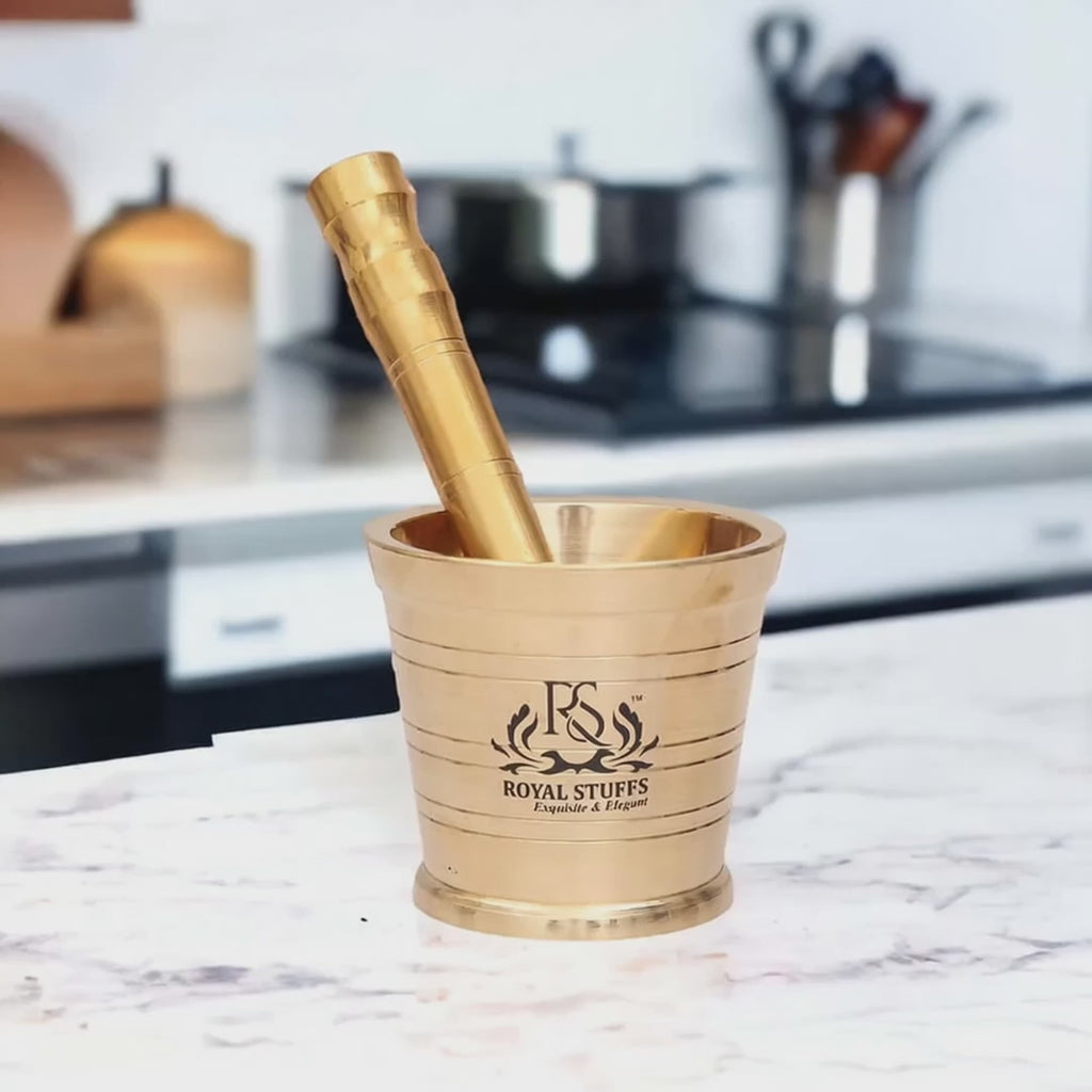 Heavy Brass Mortar and Pestle Set – Handcrafted Spice & Herb Grinder (Khalbatta)