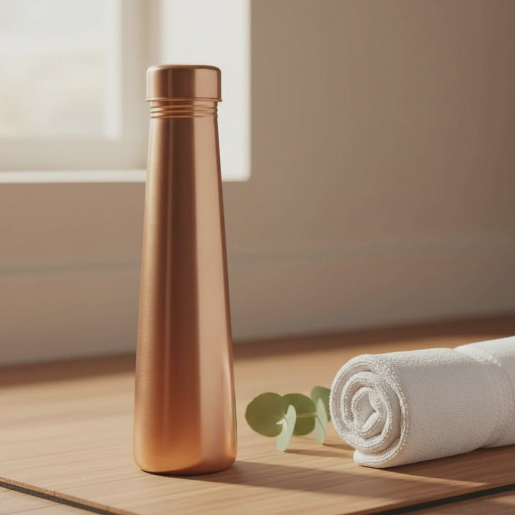 RoyalStuffs Tower Plain Shine Pure Copper Water Bottle – 700 ML Leak-Proof Copper Bottle