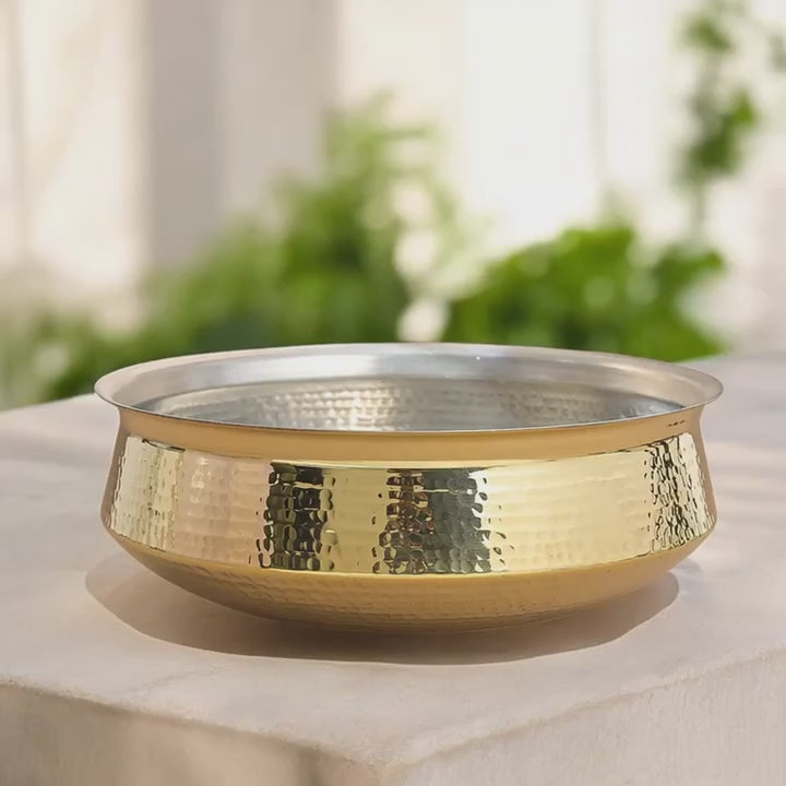 RoyalStuffs Handcrafted Hammered Brass Lagaan with Pure Tin Coating – Traditional Heavy Cooking Vessel (5 Size Options)