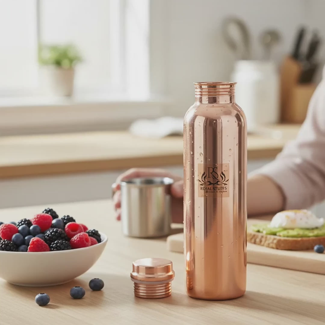 Royal Plain Shine Copper Water Bottle – 900 ml | Pure Copper, Minimal Design