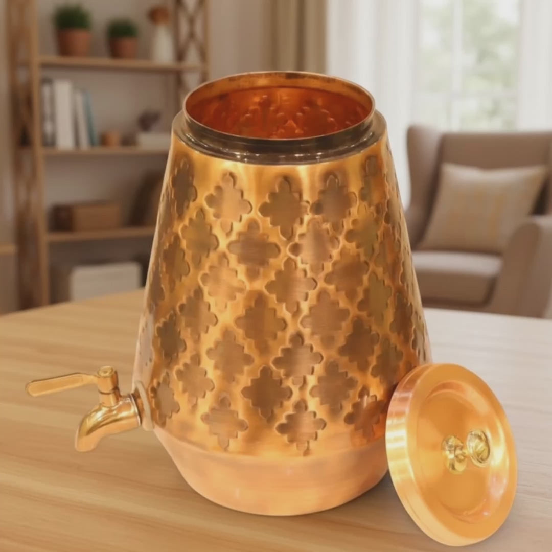 RoyalStuffs 5 L Pure Copper Water Dispenser – Conical Antique Kangura Design Beverage Dispenser with Tap