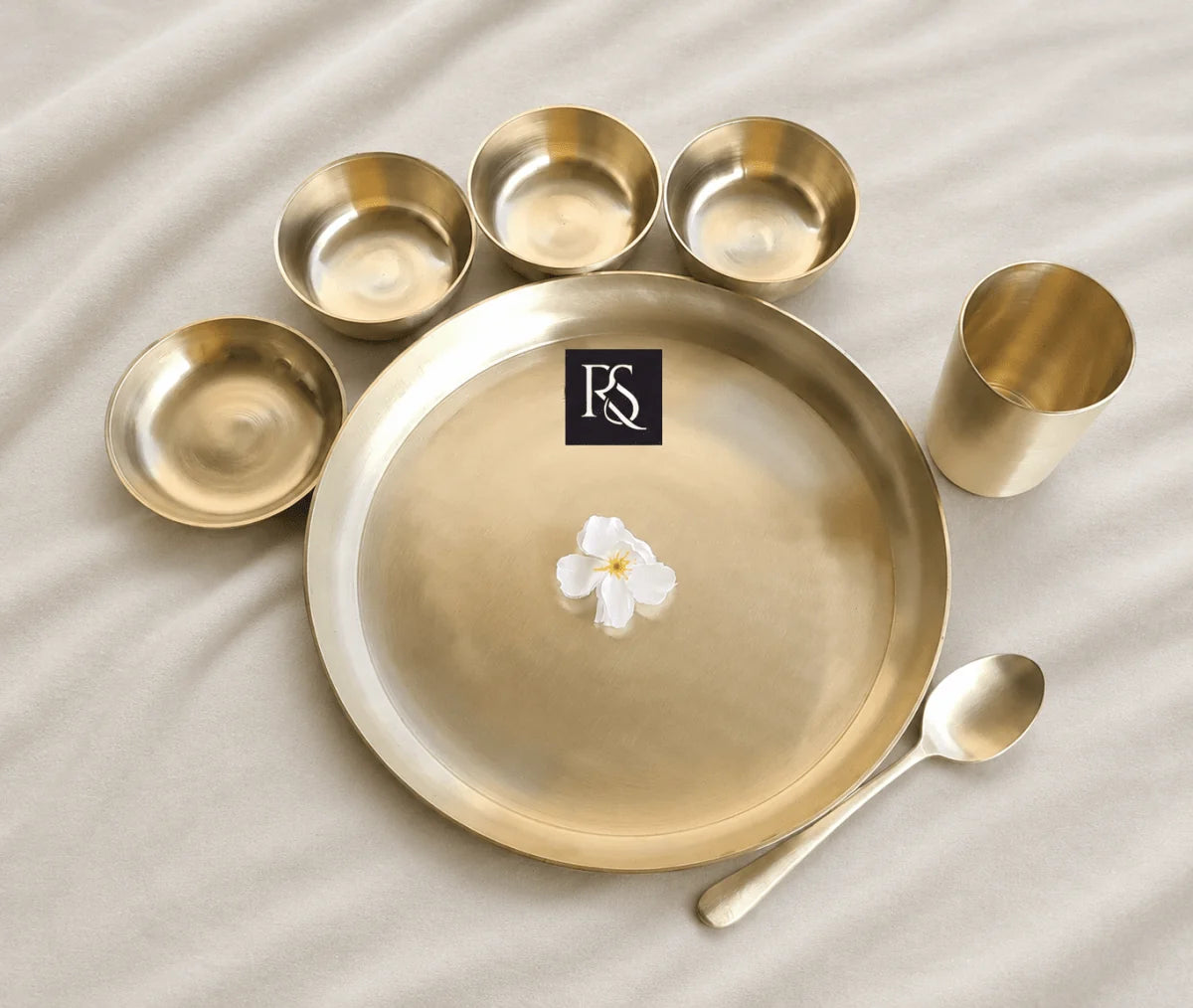 Pure Brass Matt Finish 7-Piece Dinner Set / Thali Set