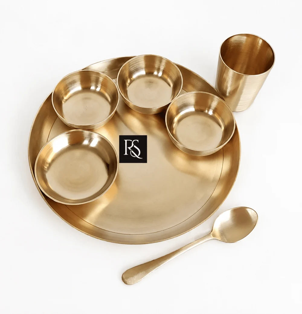 Pure Brass Matt Finish 7-Piece Dinner Set / Thali Set
