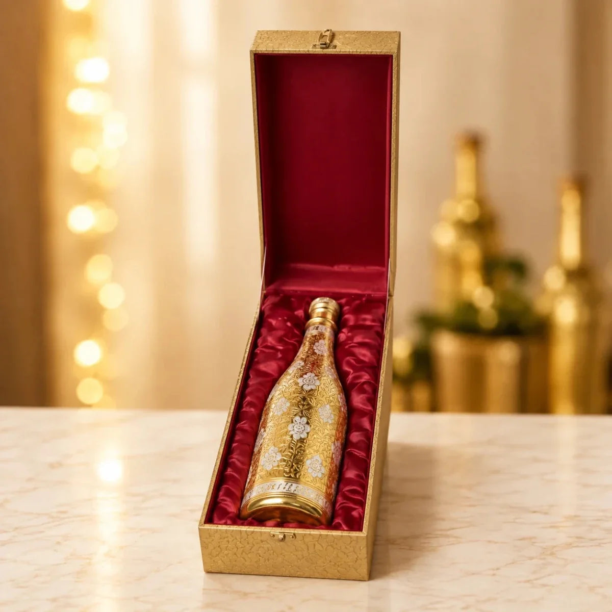 RoyalStuffs Pure Brass Royal Champagne Bottle – Hand Carved 16 Inch Decorative Showpiece