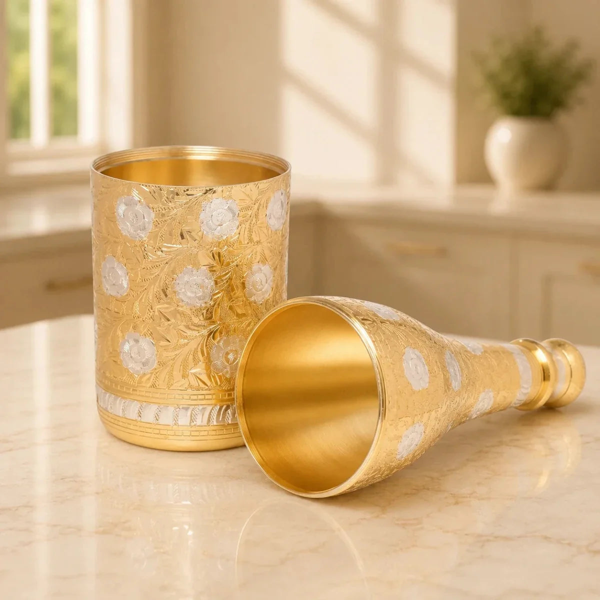 RoyalStuffs Pure Brass Royal Champagne Bottle – Hand Carved 16 Inch Decorative Showpiece