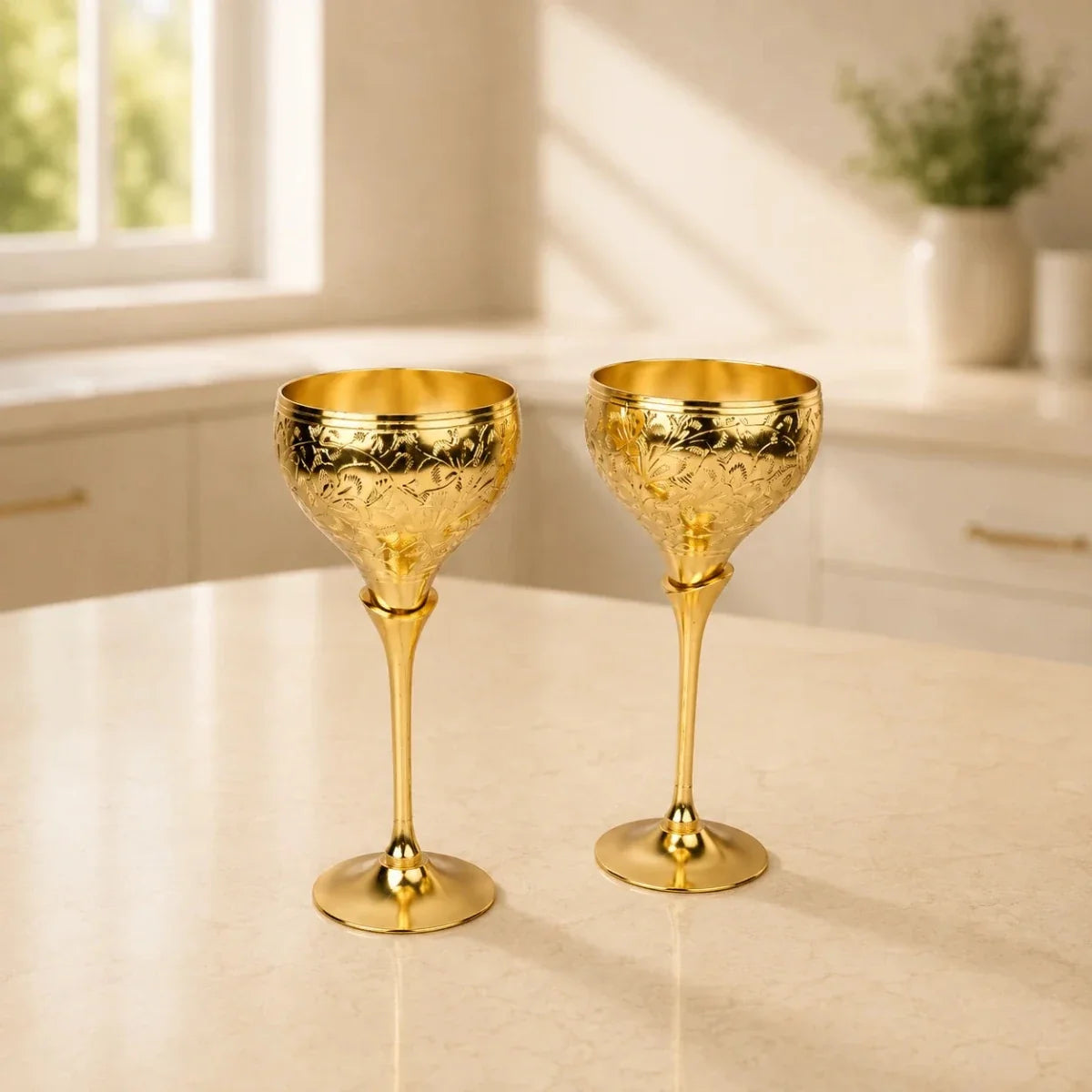 Pure Brass Set of 2 Royal Wine Glasses with Luxury Gift Box – Handcrafted Drinkware