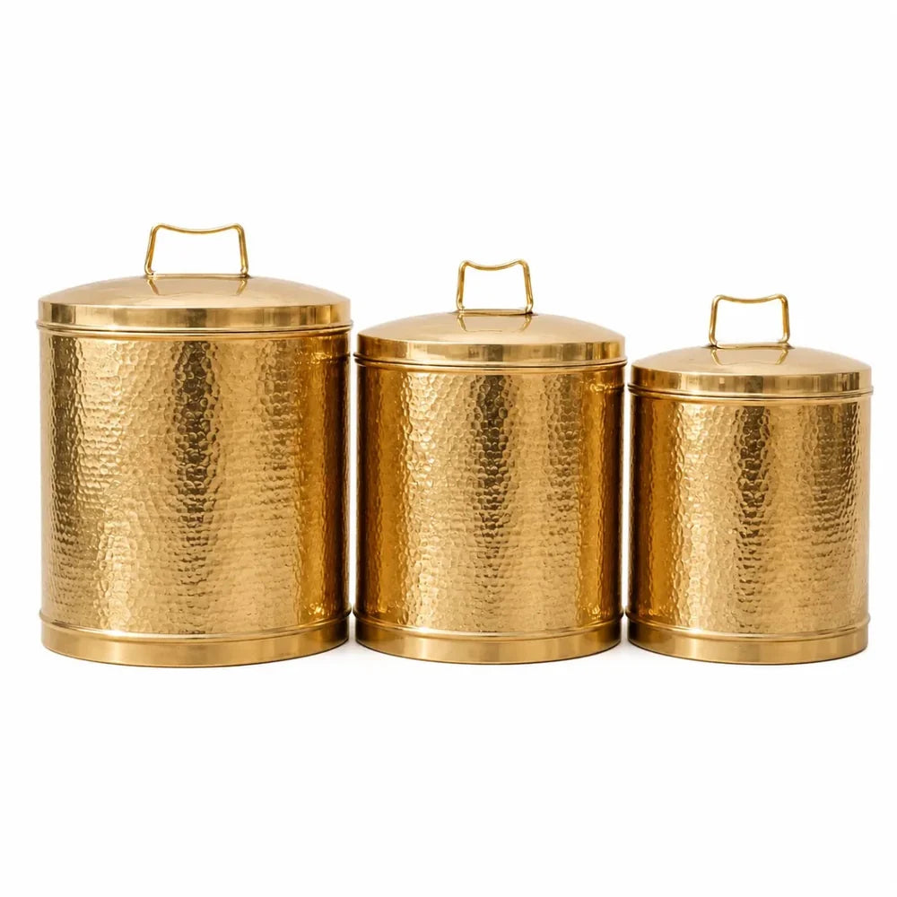 Pure Brass Storage Pawali Traditional Container Brass Container Brass Storage Box (set of 3)