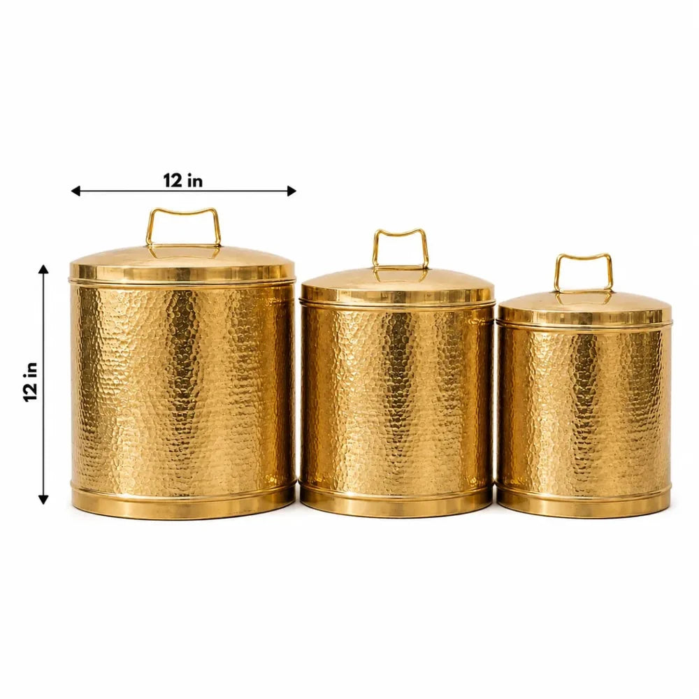 Pure Brass Storage Pawali Traditional Container Brass Container Brass Storage Box (set of 3)