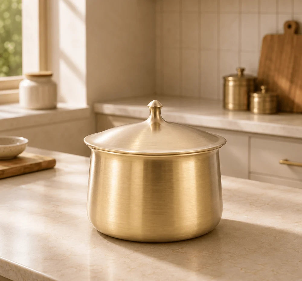Pure Kansa Handi – Deep Traditional Serving Bowl Set with Lid & Ladle | Handmade Bronze Handi