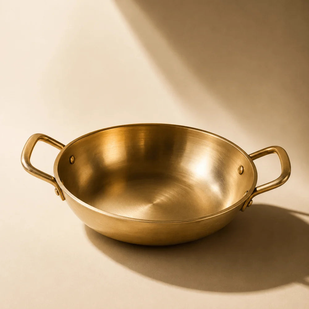 Pure Kansa Kadai with Broad Handles | Handmade Bronze Kadhai for Traditional Cooking