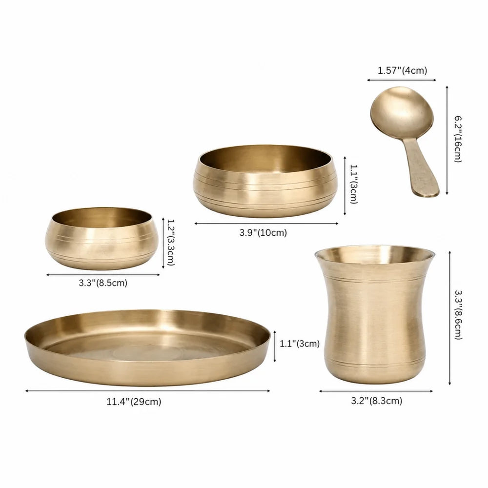 Pure Kansa Thali Set – 6 Piece | Curved Design Bronze