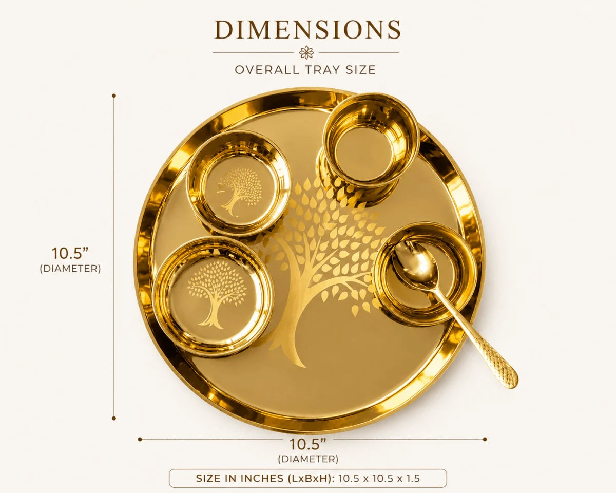 RoyalStuffs Designer Kansa Thali Set – 80:20 Certified Bronze Dinner Set with Laser Engraved Tree Design