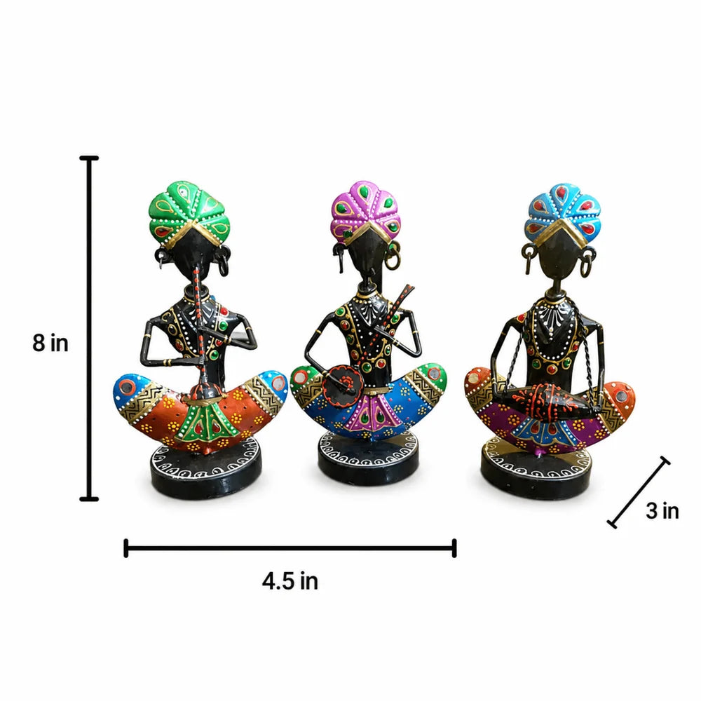 Rajasthani Metal/Iron Safa Men Set of 3 With Earing (Multi Color) (4.5x3x8 Inches)
