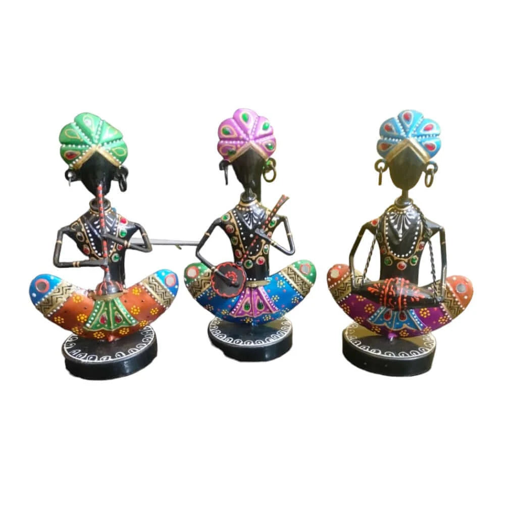 Rajasthani Metal/Iron Safa Men Set of 3 With Earing (Multi Color) (4.5x3x8 Inches)
