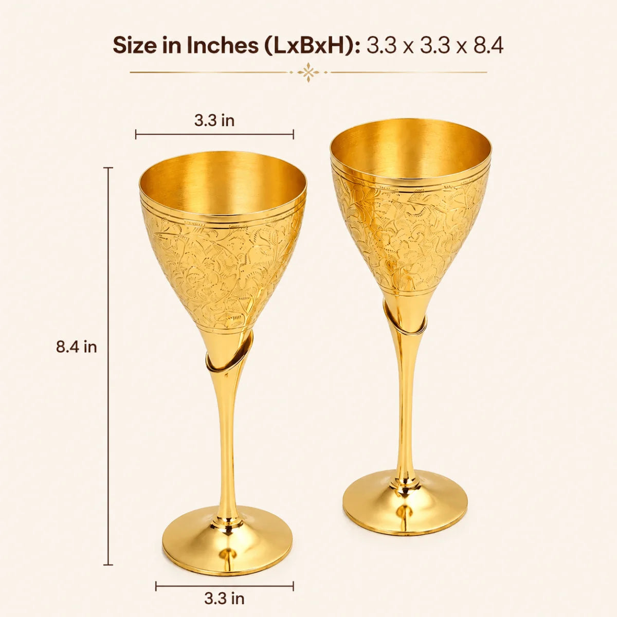 Royal Brass Wine Glass Set of 2 – Handcrafted Golden Drinkware for Elegant Serving