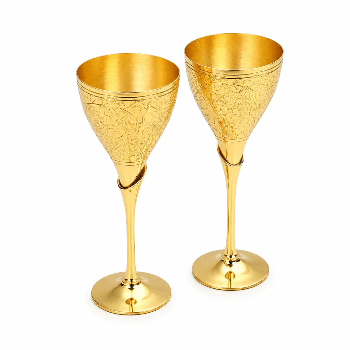 Royal Brass Wine Glass Set of 2 – Handcrafted Golden Drinkware for Elegant Serving