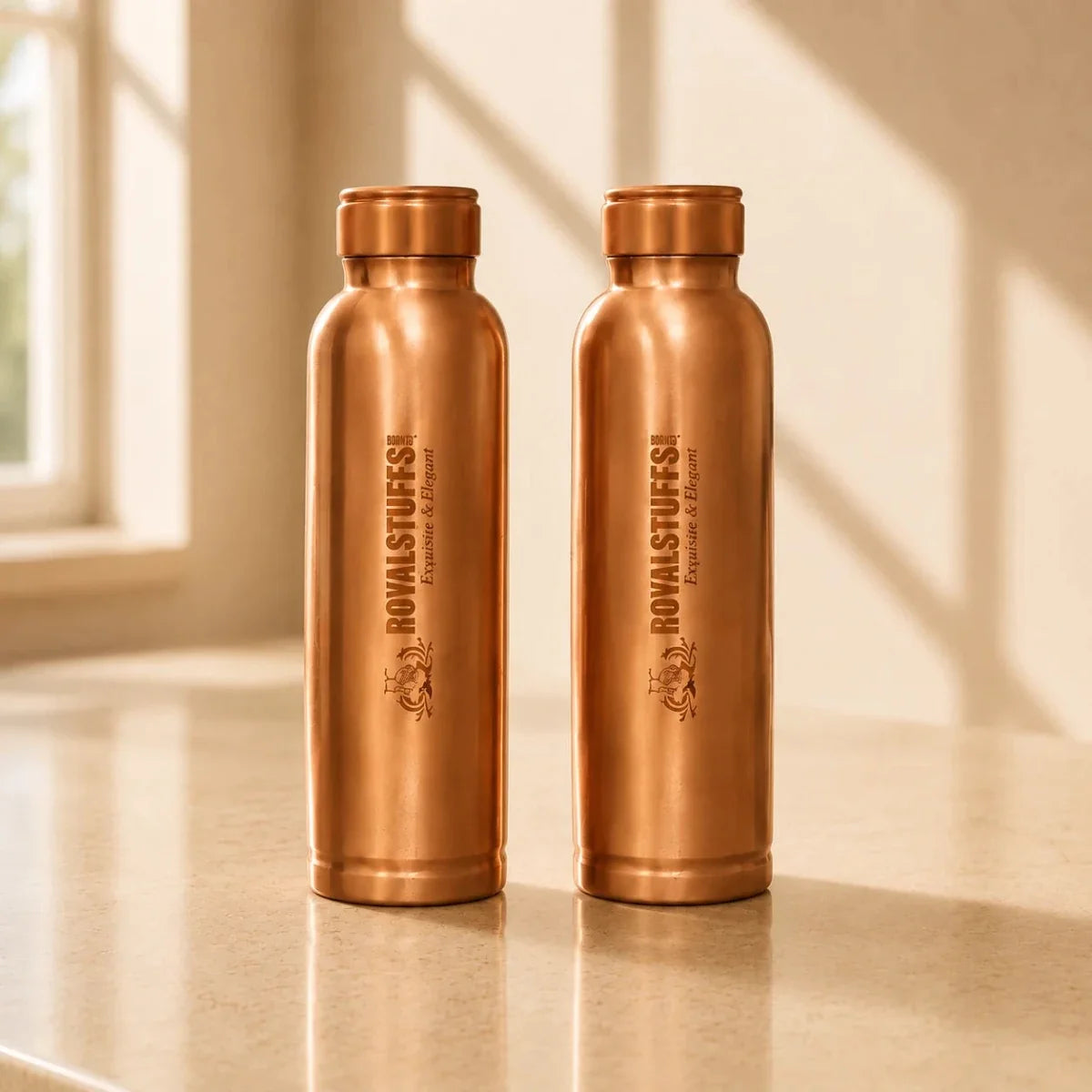 RoyalStuffs 12 Liter Pure Copper Water Dispenser Set – Hammered Copper Storage Tank with 4 Tumblers & 2 Bottles