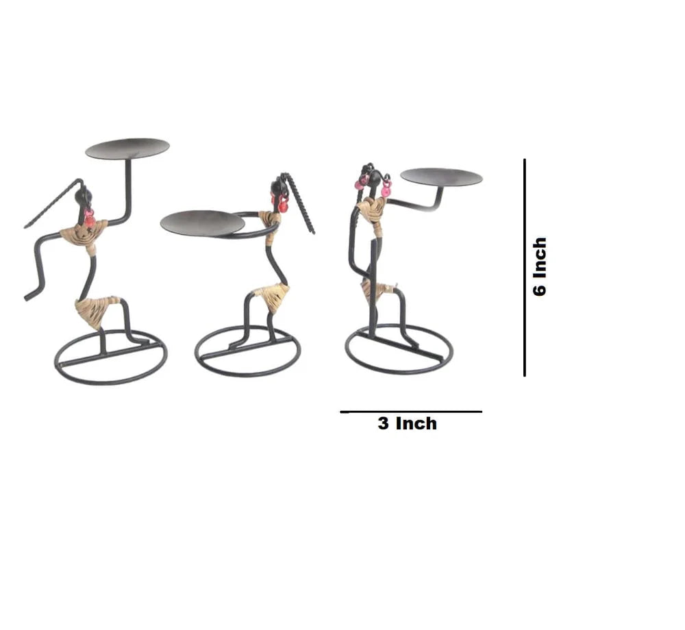 ROYALSTUFFS 3 Dancing Figurines Double Candle Holders Metal Art Decor (3 X 3 X 6 Inches)